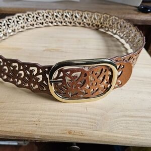 Apt 9 -- 2-Sided Silver and Brown Cutout Design Belt. Approx Length 42"